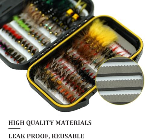 Fly Fishing Flies Kit 100 Pcs with Waterproof Floating Fly Box, Dry/Wet Flies Nymphs Streamers Popper Assortment for Trout Salmon Bass Steelhead - Image 6