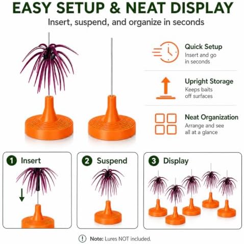 Universal Soft Bait Storage Holder System, Vertical Suspension Pin Design for Urchin & Dice Lures, Prevents Tentacle Deformation and Color Bleeding, 12 Pack (orange) - Image 5