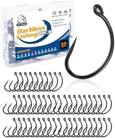 UCEC 190/220/260PCS Barbless Fishing Hooks, Carp Hooks Circle Curve Shank Fly Tying Fishing Hook Tackle Kit for Freshwater Saltwater Hair Rig Trout Size: 2# 4# 6# 8# 10# by UCEC