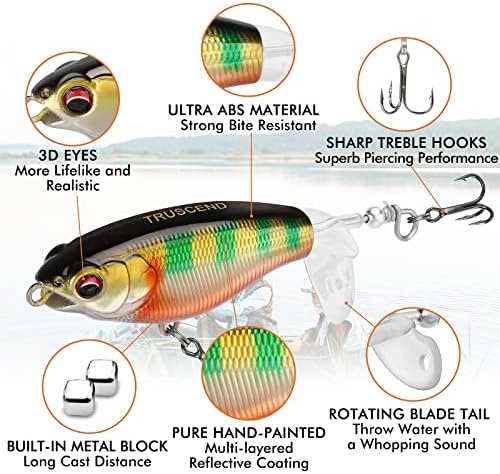 TRUSCEND Top Water Fishing Lures with BKK Hooks, Easy Catch Plopper Lure for Freshwater or Saltwater, Floating Lures for Bass, Pike, Catfish, Surface Wobble PoPobait Bass Baits Fishing Gifts for Men - Image 3