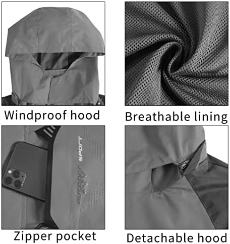 TEZO Mens Rain Jacket Waterproof with Hooded Hiking Coat Lightweight Windbreaker - Image 6