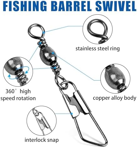 Barrel Swivel Snaps,50/100pcs Fishing Swivel Safety Snaps Stainless Steel Copper Swivel Fishing Multiple Size Black/Gold Fishing Swivel Snaps for Saltwater Freshwater - Image 2