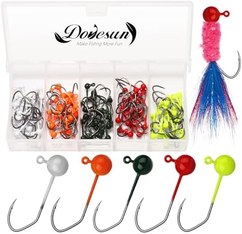 Dovesun 100pcs Fly Tying Jigs Kit, Jig Heads for Fly Fishing 1/124oz 1/80oz 1/64oz 1/32oz 1/16oz Jig Head Small Fly Fishing Hooks DIY Lure Making Kit Suit for Tying Flies | Crappie Lures by Dovesun