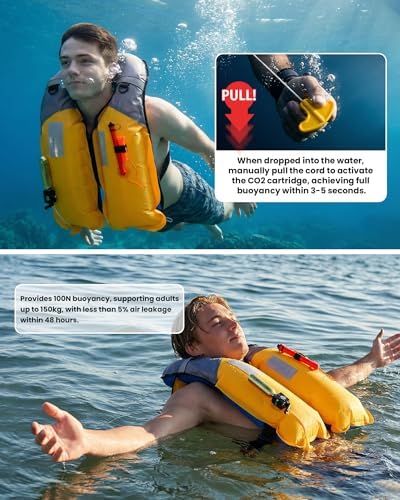 Owntop Manual Inflatable Swim Jacket, D-Ring Attachment, Storage Pocket with Zipper, 24g CO2 Cylinder Included, Low Profile for Kayak, Fishing, Paddle Sports - Image 2