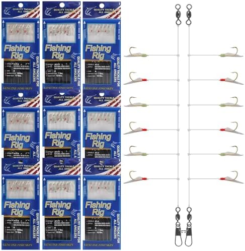 Fishing Bait Rigs Saltwater Surf Fishing Lures Bait Rig with Real Fish Skin Glow Beads Sharp Hooks Swivels Surf Fishing Rigs Sea Bass Cod Herring Hook Rig Size 4 6 8 by JOGFFDE