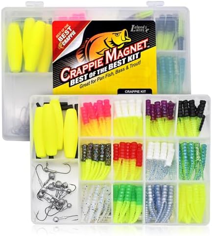 Leland's Lures Crappie Magnet Best of the Best Kit, Fishing Equipment and Accessories, Fishing Lures, 96 Bodies, 15 Double Cross Jig Heads, 4 E-Z Floats by CrappieMagnet