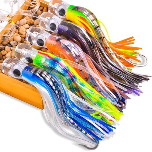Saltwater Fishing Lures 6/9inch Trolling Lures for Marlin Mahi Tuna Dolphin Shark Big Game Deep Sea Fishing Baits Squid Skirts Rigged Hooks Ocean Gear Tackle - Image 5