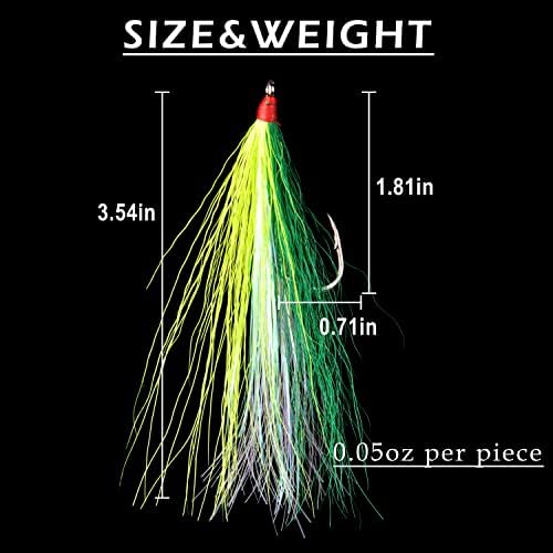 Bucktail Teasers with Hook Saltwater, Fishing Teaser Lures Flounder Rig Fishing Jig Hooks 5 Colors for Flounder Salmon Trout Sea Bass - Image 3