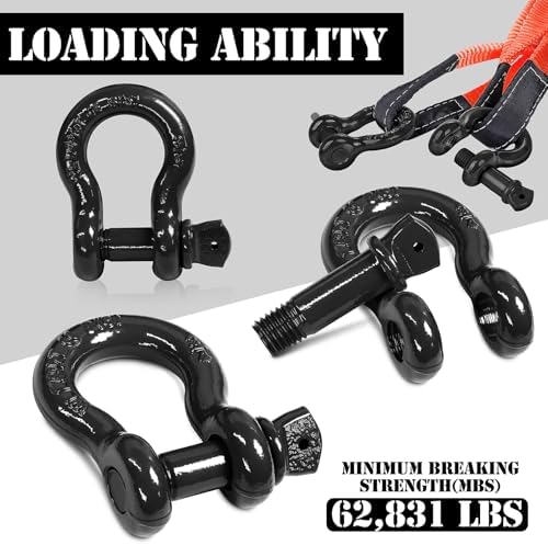 3/4" D Ring Shackle with 7/8" Screw Pin, 4.75T Working Load Limit (WLL) / 28.5T (62,831 lb) Minimum Breaking Strength (MBS) for Tow Strap Winch, Off-Road Vehicle Recovery (Black, 2 Pack) - Image 3