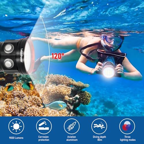 B24 Dive Light Underwater Flashlight 9000Lumens Underwater Video Lights 80m Scuba Dive Light Diving Flashlight for Under Water Sports,Underwater Video Shooting and Photography - Image 6