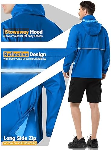 Outdoor Ventures Men's Rain Jacket Waterproof Lightweight Packable Pullover - Image 4