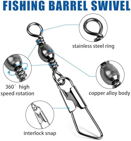 Barrel Swivel Snaps,50/100pcs Fishing Swivel Safety Snaps Stainless Steel Copper Swivel Fishing Multiple Size Black/Gold Fishing Swivel Snaps for Saltwater Freshwater - Image 2