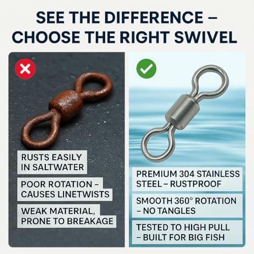 100 Pcs Fishing Swivels Saltwater, 100% 304 Stainless Steel Power Swivel Corrosion Resistance Barrel Swivels High Strength Freshwater Fishing Line Lure Leader Connectors - Image 4