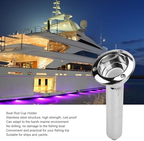 Heavy Duty Stainless Steel Deluxe Rod Holders, 2 in 1 Flush Mount Fishing Rod Pole Holders, 0 15 30 Degree Boat Fishing Rod Cup Holder 280mm Round Top Cup Holder for Yacht Ship - Image 2