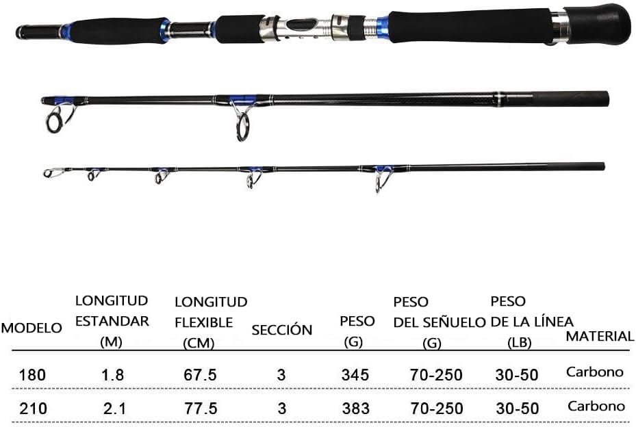 Portable Saltwater Offshore Heavy 3-Piece Spinning Rod 30-50lb Fishing Rod Portable Boat Jigging Trolling Fishing Rod Graphite Spin Rod 6Ft & 7Ft - Image 5