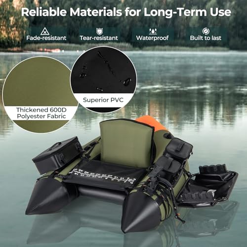 GYMAX Fishing Float Tube, Inflatable Belly Boat with Fish Finder Holder, Rod Rack, Fish Ruler, Manual Pump & Detachable Storage Boxes, Portable Backpack Float Tubes for Adults - Image 2
