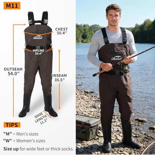 Fishing Waders for Men & Women, Waterproof 2-Ply Nylon/PVC Chest Wader with Boots for Outdoor Sizes 4-13 Bootfoot(Brown, M11) - Image 5