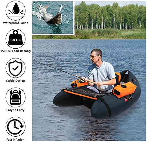PEXMOR Inflatable Fishing Float Tube, Float Tubes for Fishing w/Rod Holder | Fish Ruler | Pump | Carry Bag | Adjustable Straps| Storage Pockets, 350LBS Capacity Fly Fishing Belly Boat - Image 2