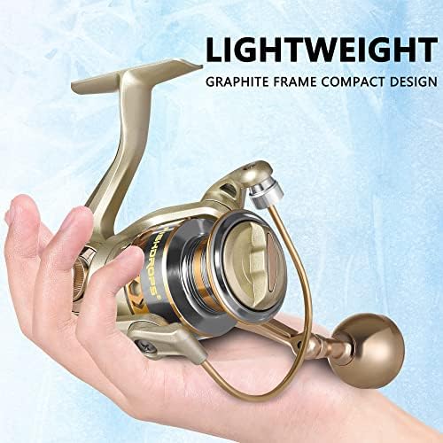 Fishdrops Spinning Fishing Reels, Lightweight Spinning Reel, 15.5 LBs Max Drag, 5.1:1/5.5:1 High Speed Ultra Smooth Powerful with CNC Aluminum Spool Fishing Reels Freshwater(Black/Gold) - Image 3