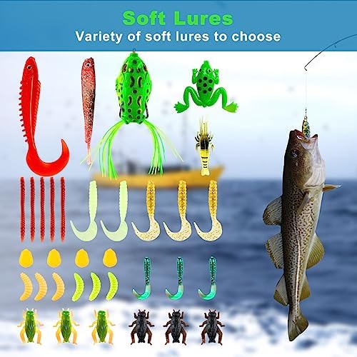GOANDO Fishing Lures Kit for Freshwater Bait Tackle Kit for Bass Trout Salmon Fishing Accessories Tackle Box Including Spoon Lures Soft Plastic Worms Fishing Gifts - Image 5