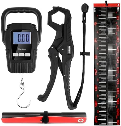 Fishing Tool Kit with Fish Gripper, Portable Fish Scale, Stainless Steel Soap & Measuring Ruler – Saltwater Resistant Tackle Accessories for Freshwater and Saltwater Anglers (Black) by PROBITE