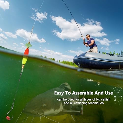 Santee Rig Catfish Float Cooper Rig for Bank Fishing Catfishing Tackle Peg Floats with Rattler Circle Hooks 8/0 - Image 6