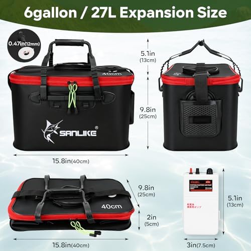 SANLIKE Foldable Live Fish Bucket Kit with Aerator Pump Leakproof Livewell - Image 2