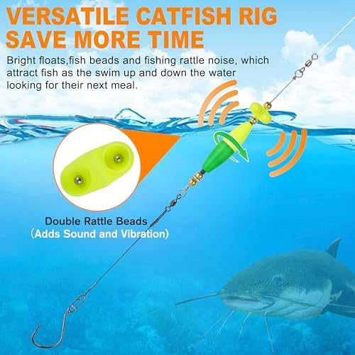 Catfish Rigs Catfish Float Rigs, Catfishing Tackle with Rattles Beads Peg Floats Santee Cooper Rigs for Bank Fishing 6/0 8/0 Circle Hooks - Image 5