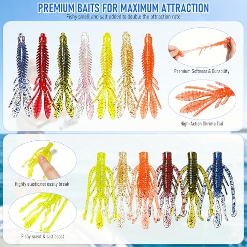 Bass Fishing Lures Kit, 173Pcs Soft Plastic Baits w/ 5 Styles - Image 4