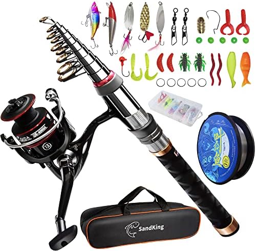 Fishing Pole Kit, Carbon Fiber Telescopic Fishing Rod and Reel Combo with Spinning Reel, Line, Bionic Bait, Hooks and Carrier Bag, Fishing Gear Set for Beginner Adults by Ehowdin