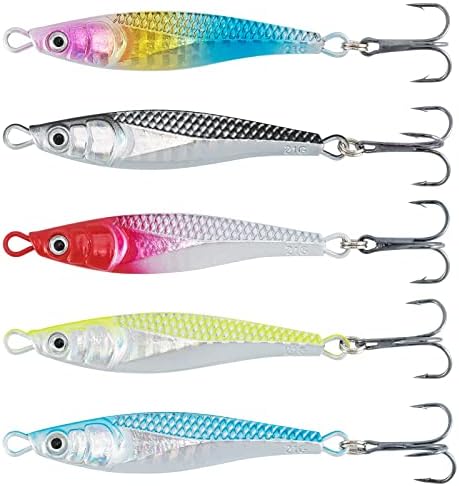 Dr.Fish 5 Pack Metal Jigging Spoon Saltwater Fishing Jigs Spoons Lures Casting Vertical Diamond Jig Lures Freshwater Bass Striper Mackerel Halibut by DrFish