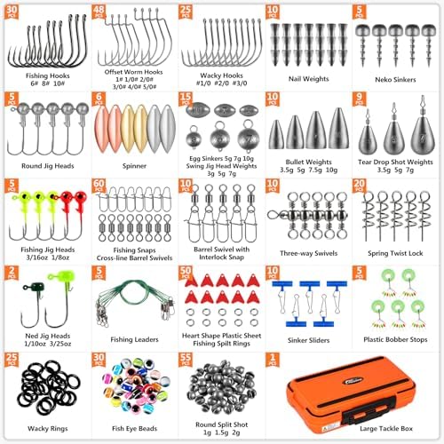 PLUSINNO Fishing Gear Accessories Kit, 449PCS Fishing Tackle Box with Tackle Included, Fishing Hooks, Fishing Weights Sinkers, Jig Heads, Fishing Tackle Set Equipment for Bass Trout, Gifts for men - Image 6