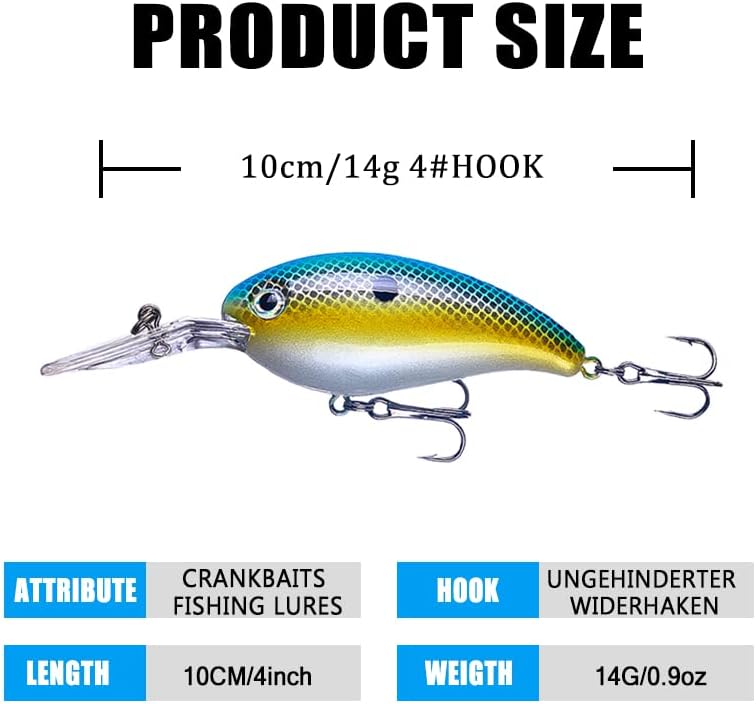 Crankbait Crank Bait Bass Fishing Lures, Square Bill Crank baits for Bass，Deep Diving Crankbaits，Fly Fishing Lures for Freshwater/Saltwater Trout Bass Snapper Walleye Crappie - Image 6