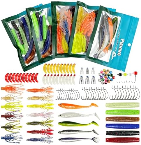 Bass Fishing Lures Kit, 173Pcs Soft Plastic Baits w/ 5 Styles by Unknown