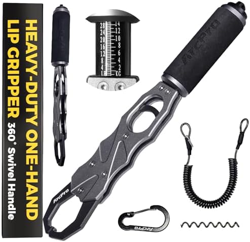 2-in-1 Fish Lip Gripper, One-Finger Operation Aluminum Alloy Fish Gripper with Scale, 60lb Weighing Fish Grabber for Large Fish, 360° Swivel Handle, Corrosion-Resistant for Saltwater & Freshwater by ArcPro
