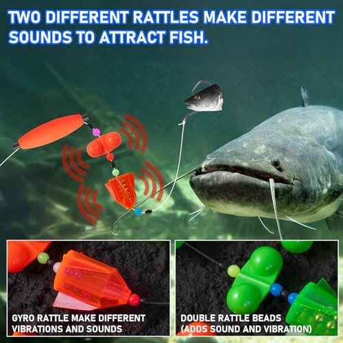 3Pcs/6Pcs Catfish Fishing Rigs Ready Kit，2 in 1 Rotating rattles/Double Rattles Beads, Float Rigs Tackle Santee Rig Peg Catfish，Free Adjustment in freshwter and Saltwater - Image 3