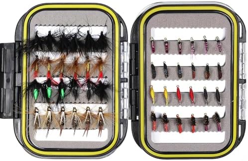 24/32/48/72/96 Fishing Lures Set with Waterproof Fly Box Fly Fishing Flies Assortment Dry Wet Nymphs Streamers & Wooly Buggers Trout Flies for Bass Salmon Fresh Saltwater by Unknown