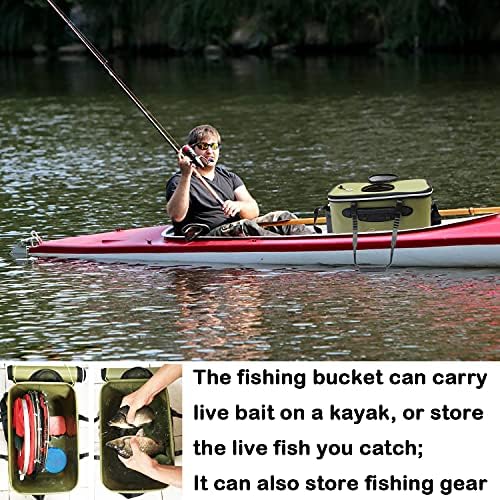 Fishing Bucket,Foldable Fish Bucket, Multi-Functional EVA Fishing Bag for Outdoor, Live Fish Lures Bucket and Fish Protection Bucket,10GAL/8GAL/6GAL/4.8GAL/3GAL Live Fish Container (10GAL/ArmyGreen) - Image 4