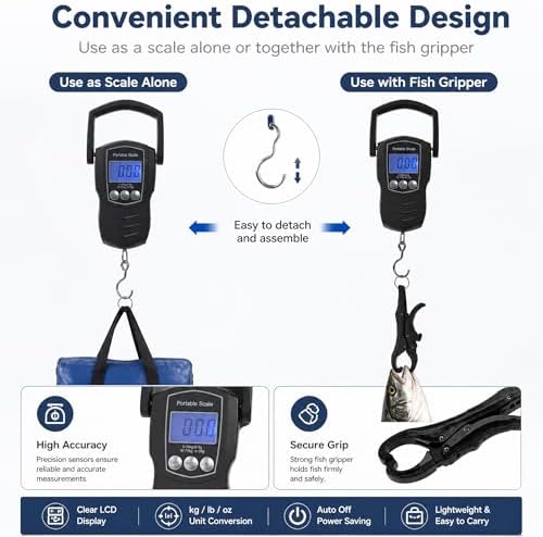 Digital Fish Scale, 75KG （165LB） Professional Fishing Scale Luggage Scale & Fish Lip Gripper Set with 5FT Tape Measure (with A Lip Gripper) - Image 3