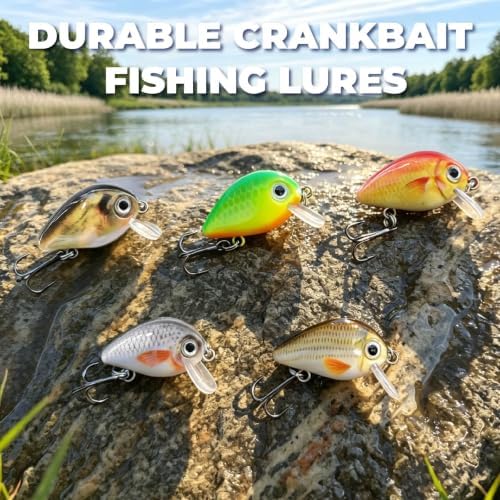 5PCS Micro Crankbait Fishing Lures Set, Lifelike 3D Eyes Hard Bait with Sharp Treble Hooks, Freshwater Saltwater Lures for Bass Trout Perch Walleye Pike, Tackle Box Included - Image 4