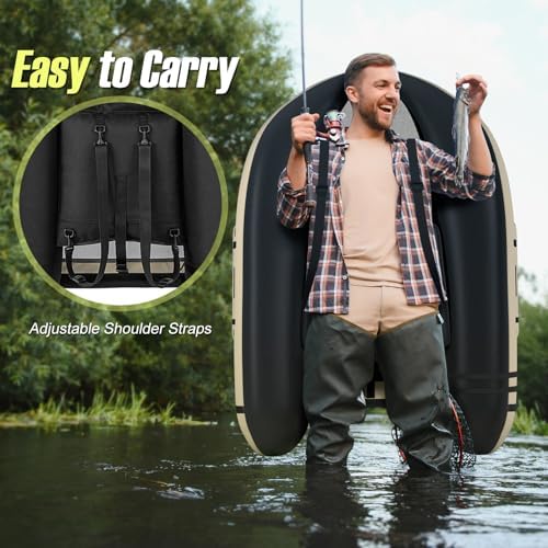 GYMAX Fishing Float Tube, 350lbs Inflatable Fishing Boat with Paddle, Pump, Flippers, Fish Hook Stators, Fish Ruler, Storage Pockets, Portable Backpack Belly Boat for Adults Fishing - Image 5