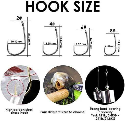 Carp Fishing Hair Rigs, 20 Pcs Curved Barbed Carp Hook Anti-Tangle Swivel Braided Thread line with 3 Card Boilie Bait Stops Dumbell Stoppers and Stringer Needle - Image 2
