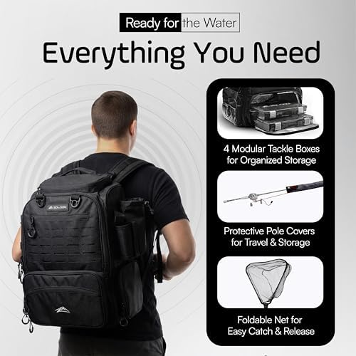 Waterproof Fishing Backpack with Tackle Boxes, Rod Holder & Foldable Net - 40L Fishing Tackle Bag with Trays Included, Extra Storage Gear and Equipment, Rain Cover, Fisherman Gift for Men - Image 2