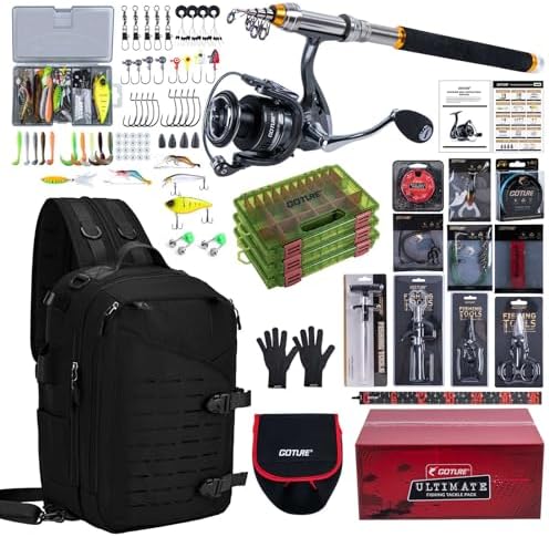 Goture Fishing Kits for Adult,Fishing Pole and Reel Combo, OpenSide Fishing Sling Tackle Storage Bag with 3 Tackle Boxes,Gift for Men by Goture