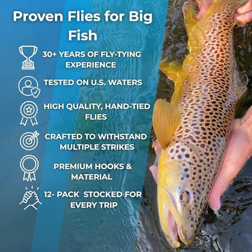 Rainbow Warrior Fly Nymph 12 Pack – Sizes 14, 16, 18 – Hand-Tied Trout Flies for Fly Fishing Kits and Fly Boxes, Wet Flies for Euro Nymphing, Tungsten Bead, Bass and Panfish - Image 3