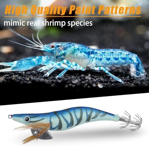 5pcs/10pcs Luminous Squid Jig Hooks Bionic Shrimps Lures Prawn Saltwater Hard Bait 3D Eyes for Octopus Jig Cuttlefish Artificial Baits Fish Tackle 3.94inch - Image 4