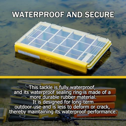 Deluxe Fishing Tackle Box, Waterproof 3600 and 3700 Tackle Trays, Organizer with Removable Dividers, Sealed Lure Box and Terminal Tackle Storage (2, 3700 Yellow) - Image 3