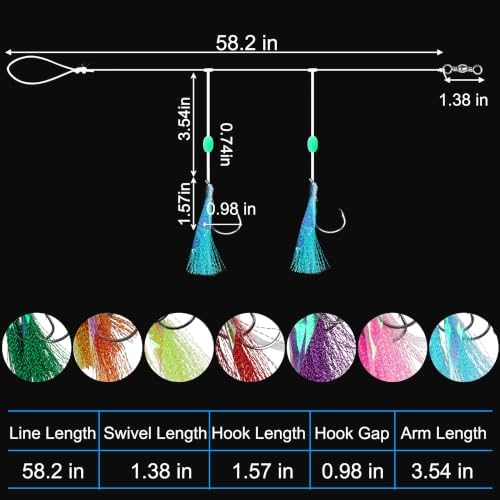 Fishing Bait Rigs Saltwater, 5/15packs Flounder Hi-Lo Rigs with Flash Teasers, 2 Hook Bottom Fishing Rigs Double Drop Surf Fishing Leaders for Flounder Sea Bass Halibut Black Fish Fishing - Image 2