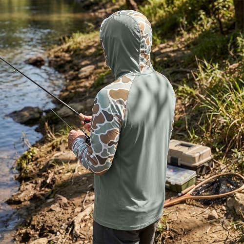 BASSDASH Men’s UPF 50 Performance Fishing Shirt Cooling Hoodie Camo Long Sleeve FS17M - Image 2
