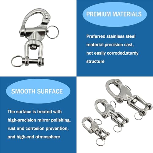 316 Stainless Steel Snap Shackle with Swivel Eye, Quick Release Marine Grade Shackle for Sailing, Boat Rigging, Halyard Hardware(70mm 4pcs) - Image 2